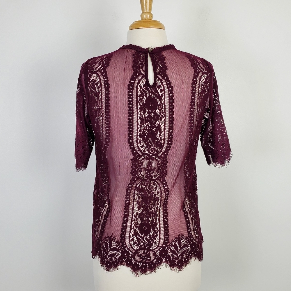 Rewind Womens Semi-Sheer Tunic Top Maroon‎ Medium - Picture 6 of 14